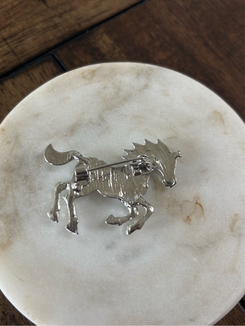 Silver Horse Brooch with Blue-Green Rhinestones - Picture 2 of 2